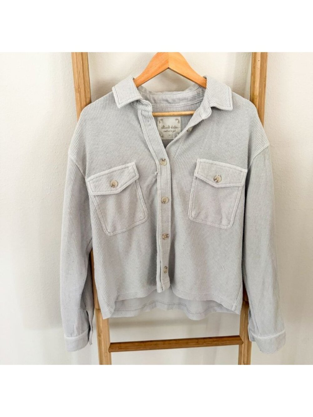 Altar’d State Gray Rib Knit Button Front Shacket Shirt Jacket Medium